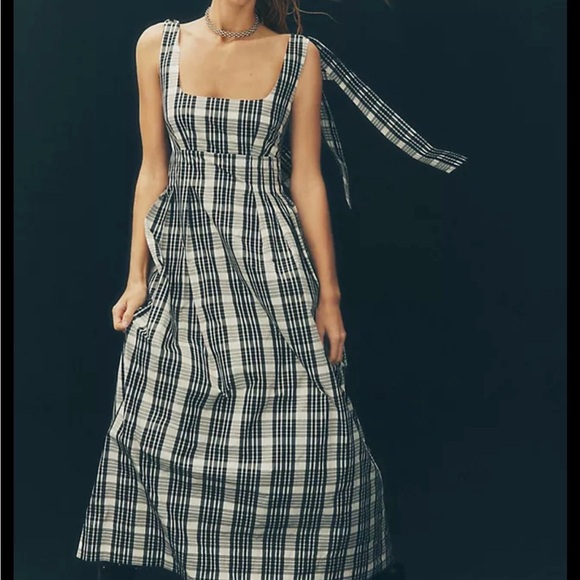 Maeve Dresses & Skirts - Maeve Anthropology Black & White Plaid Maxi Dress with Tie Straps